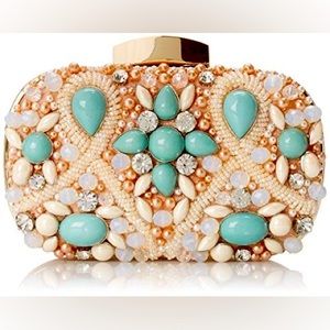 Turquoise and gold rhinestone clutch purse